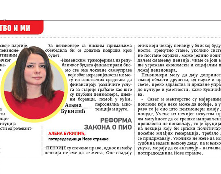 Alena Bukilić za magazin Penzija: Borićemo se za vraćanje otetih penzija